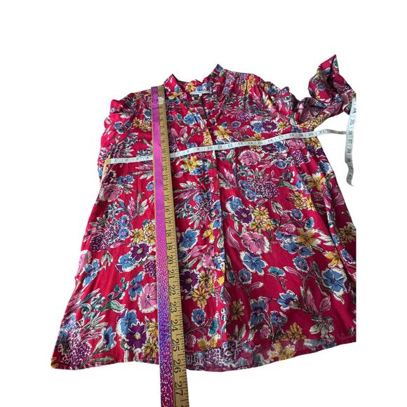 Gerard Darel Paris Floral Blouse 38 | Pink Viscose Button-Down Shirt - Picture 7 of 8